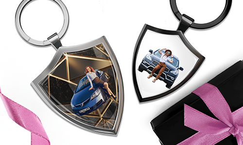 Car keychain in shield shape - great gift for your girlfriend