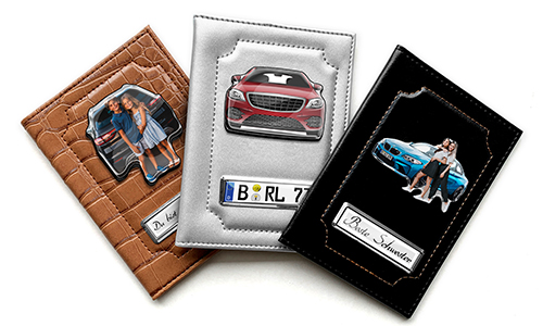 Car document holder with licence plate for your sister