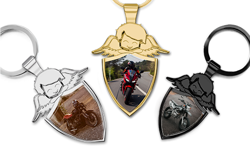 Guardian angel keychain shield with your motorcycle photo