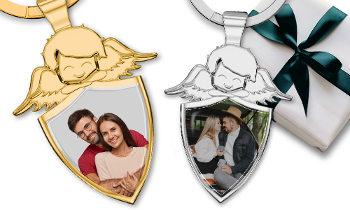 Guardian angel keychain shield with your husband photo