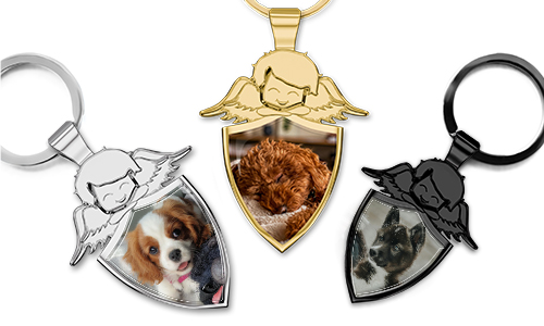 angel keychain shield with photo of your dog, personalized gifts for dog lovers