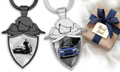 Personalised angel keychain shield - gift for your dad