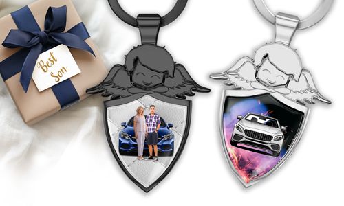 Personalised angel keychain shield - gift for your son