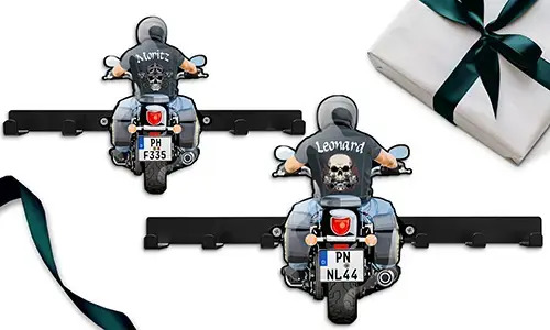 Ongewone motorfiets sleutelhouder-muur met naam en kenteken - uniek cadeau voor je zoon