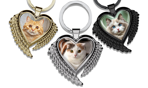 keychain heart with wings, with your photo, personalized gifts for cat lovers