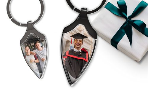 Narrow sheild keychain with your photo