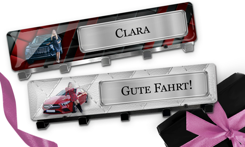 Luxury keyholder-wall with car picture and photo of your girlfriend as a great gift