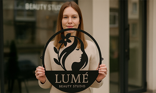 Moderní LED kovové logo s personalizovaným firemním podpisem