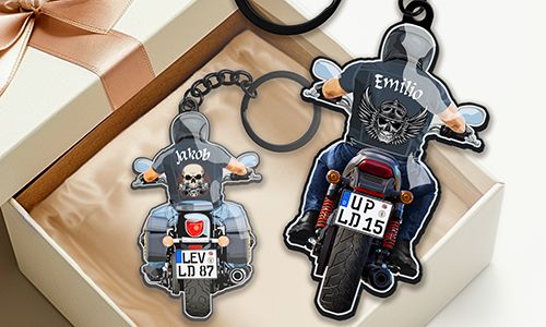 Porte-clés biker avec le nom de ton mari !