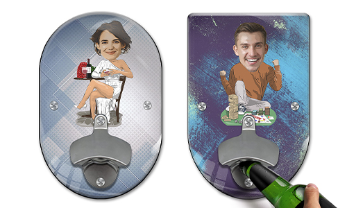 Décapsuleur mural personnalisé standard avec un design en style bande dessinée représentant votre loisir ou profession