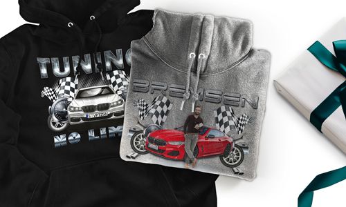 tuning pullover Grau mit dem Wagen auf dem Hintergrund turbo hoodie