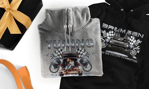 tuning pullover Grau mit dem Wagen auf dem Hintergrund turbo hoodie