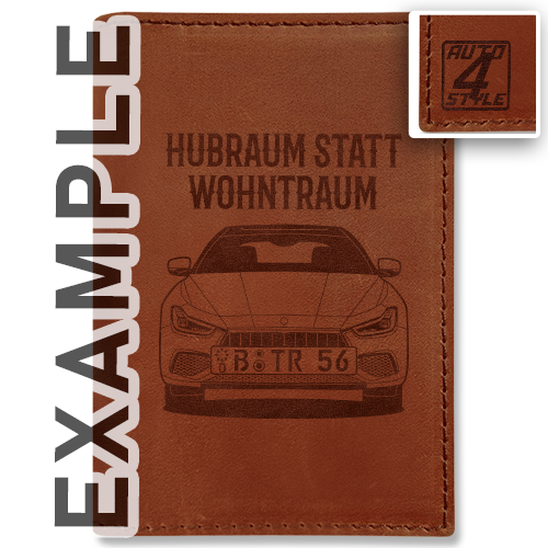 Vehicle document holder leather engraved