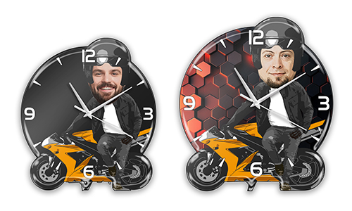 Personalisierte Wanduhr Comic Hobby - Mann Motorrad