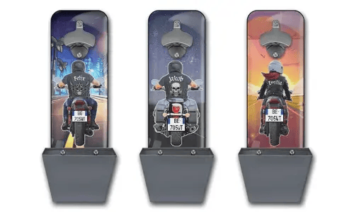 Abrebotellas de pared personalizado con moto y nombre