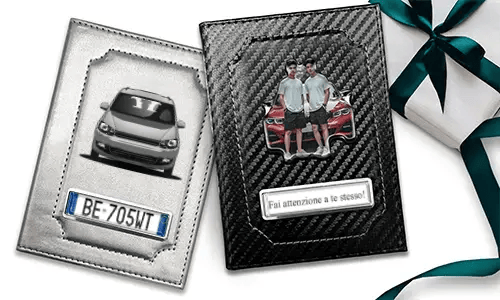 Car document holder with photo and license plate for your brother