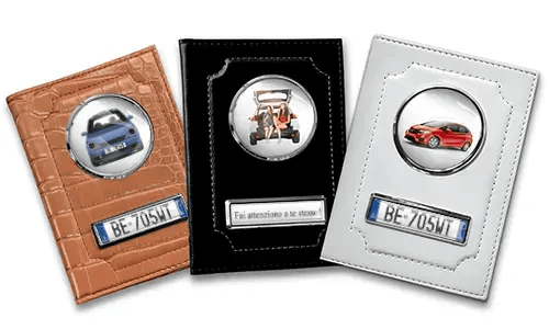 Standard car document holder with car/photo and license plate for your sister