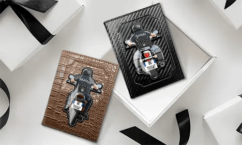 Vehicle registration document cover for motorcycle with your name and license plate number