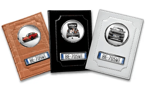 Standard car document holder with car/photo and license plate for your wife