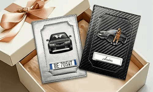 Personalized car documents holder with car/photo and license plate for yourself