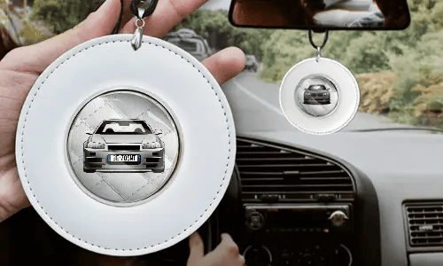 Car Mirror Chain Round - White leather