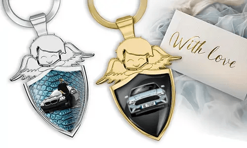 Personlig nyckelring med skyddssköld - present till din pojkvän