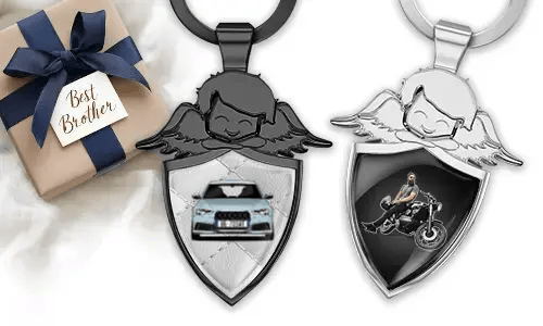 Personalised angel keychain shield - gift for your brother