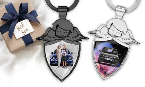 Personalised angel keychain shield - gift for your son