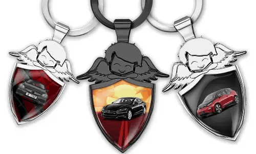 Personalised angel keychain shield - gift for car-lover