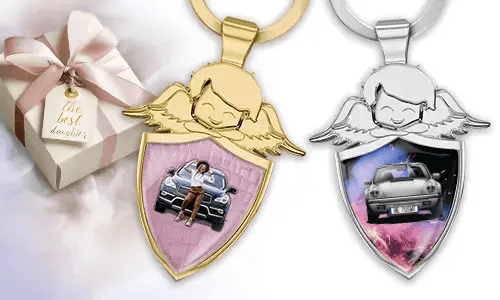 Porte-clés bouclier personnalisé avec ange comme cadeau pour ta fille