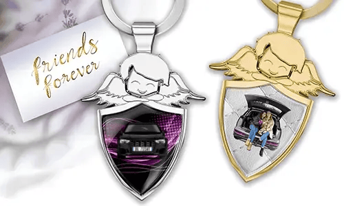 Guardian angel keychain with your best friend's vehicle