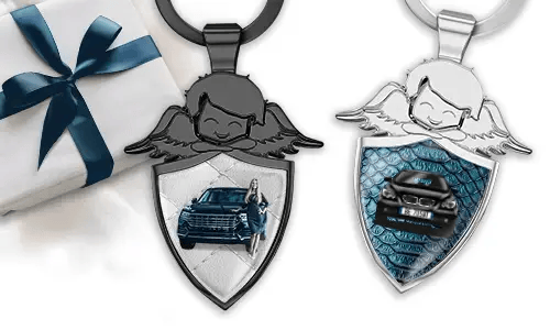 Guardian angel keychain with your own vehicle