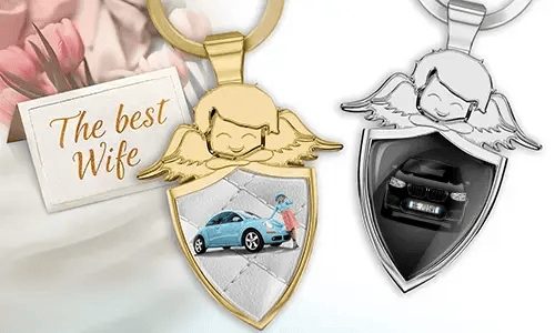 Personalised angel keychain shield - gift for your wife
