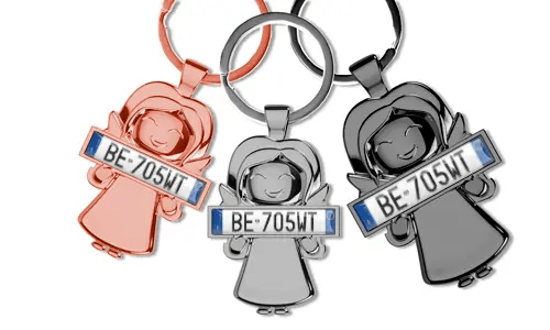 Porte-clés ange gardien avec plaque d'immatriculation personnalisée