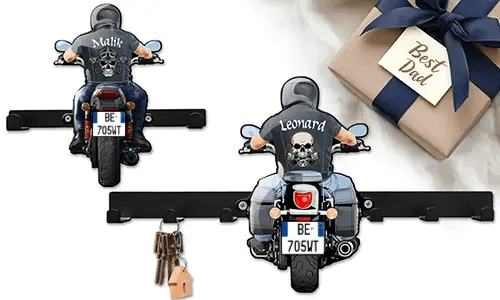 Porte-clés mural moto pour ton père – le meilleur cadeau avec son nom et sa plaque d'immatriculation