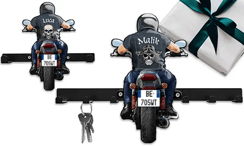 Unieke motorfiets sleutelhanger-muur voor je man - zijn naam en kenteken