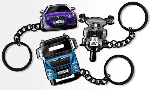Nøkkelringer formet som en bil, motorsykkel og lastebil, designet som biltilbehør med tilpassbare detaljer