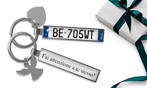 Personalized license plate keychain with custom plate heart charm and gift box