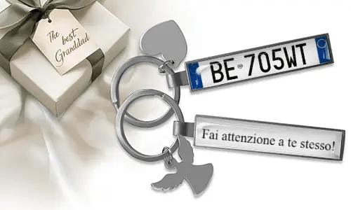 Personalized license plate keychain gift for grandpa with engraved message tag