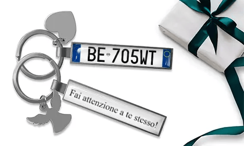 Personalized license plate keychain for son with heart charm and wing pendant