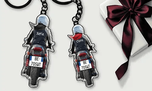 Porte-clés moto personnalisé avec prénom et plaque – cadeau pour ta mère