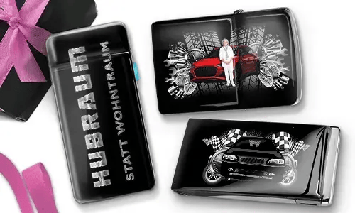 Tuning-Feuerzeug mit Auto/Foto und Kennzeichen für deine Oma