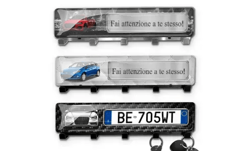 Keyholder-wall with car silhouette and licence plate for a car lover