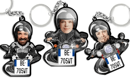 Llavero de motocicleta con foto del conductor