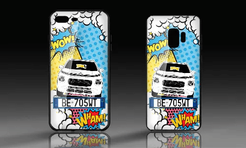 personalisierte handyhülle mit Comic Designe und weißen Autosilhouetten handyhülle personalisieren