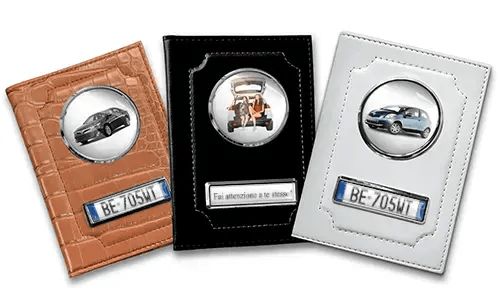 Personalized car documents holder for daughter in black, white and brown