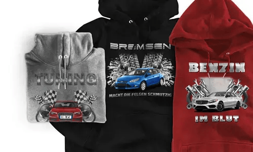 tuning pullover Grau mit dem Wagen auf dem Hintergrund turbo hoodie