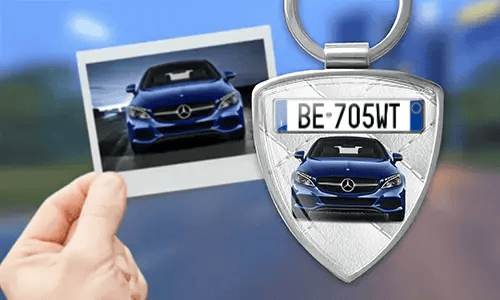 Shield keyring with custom car print