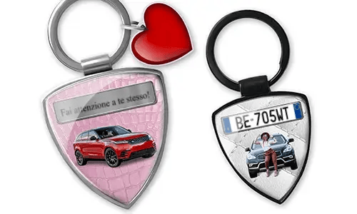 Shield photo keychain with custom car photo and license plate