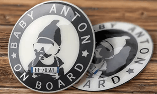 license plate sticker round on the table license plate sticker round on the table